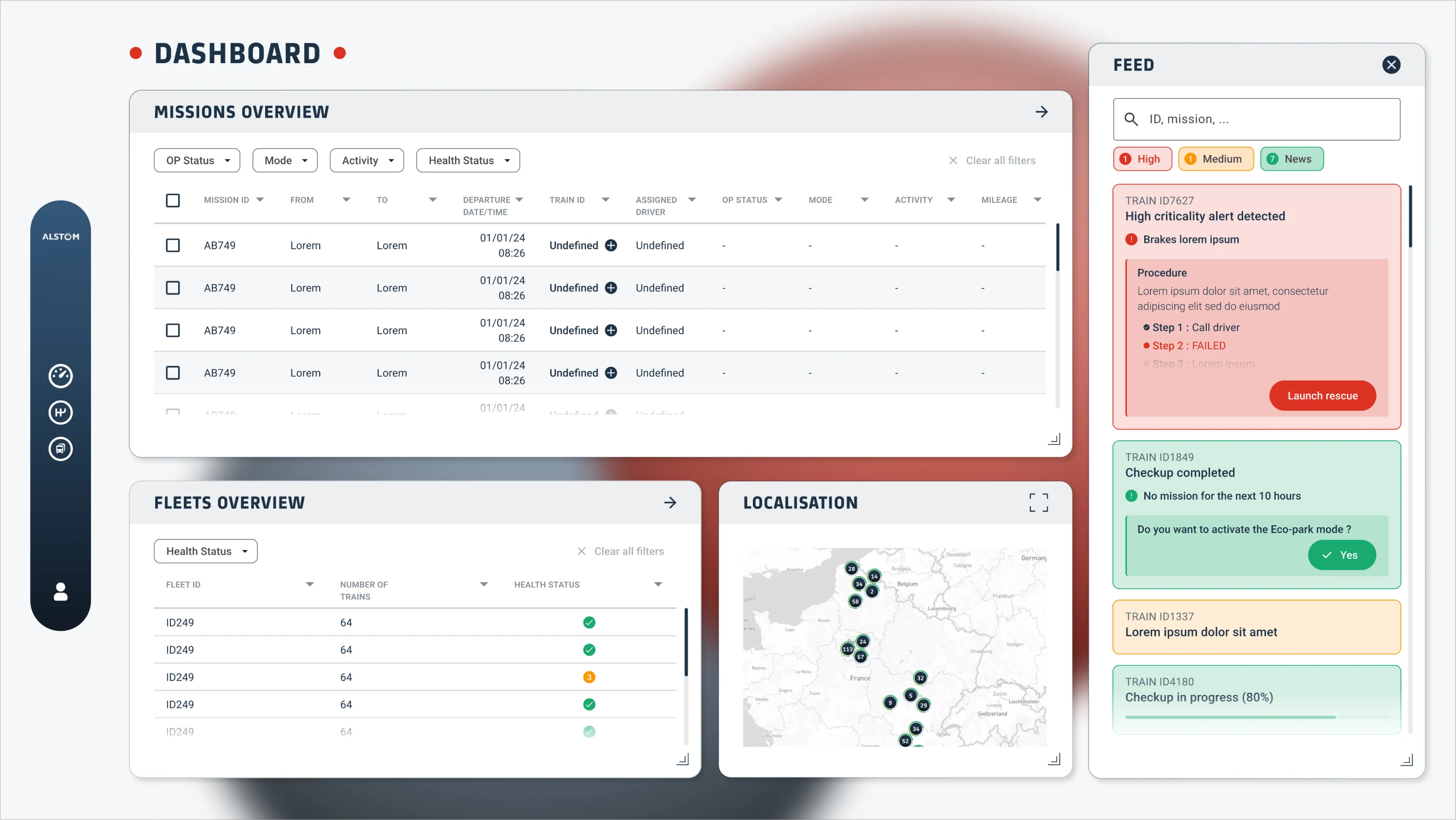 Extrait de l'interface métier pour Alstom