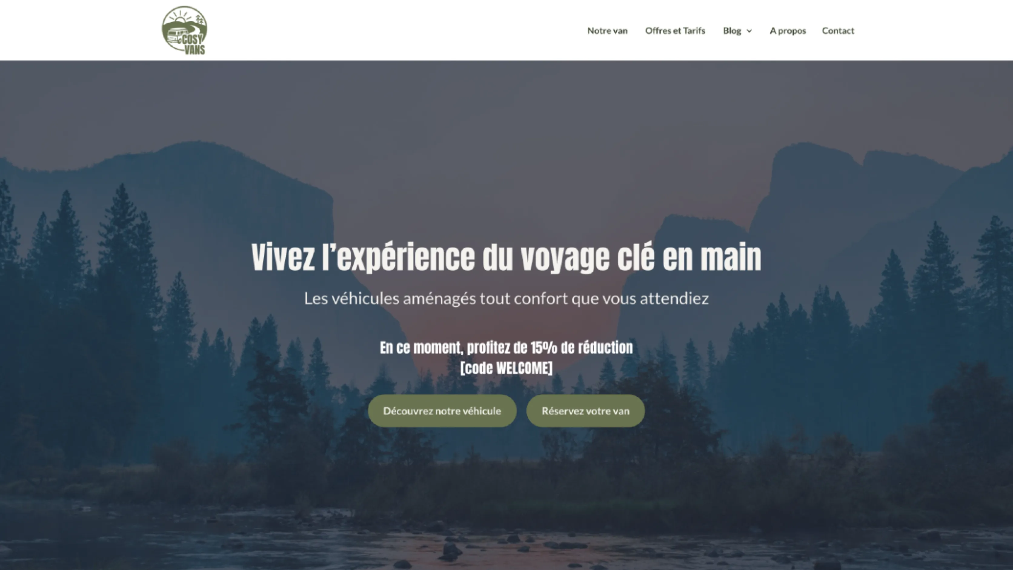 Extrait de la page d’accueil du site de location de vans aménagés Cosy Vans