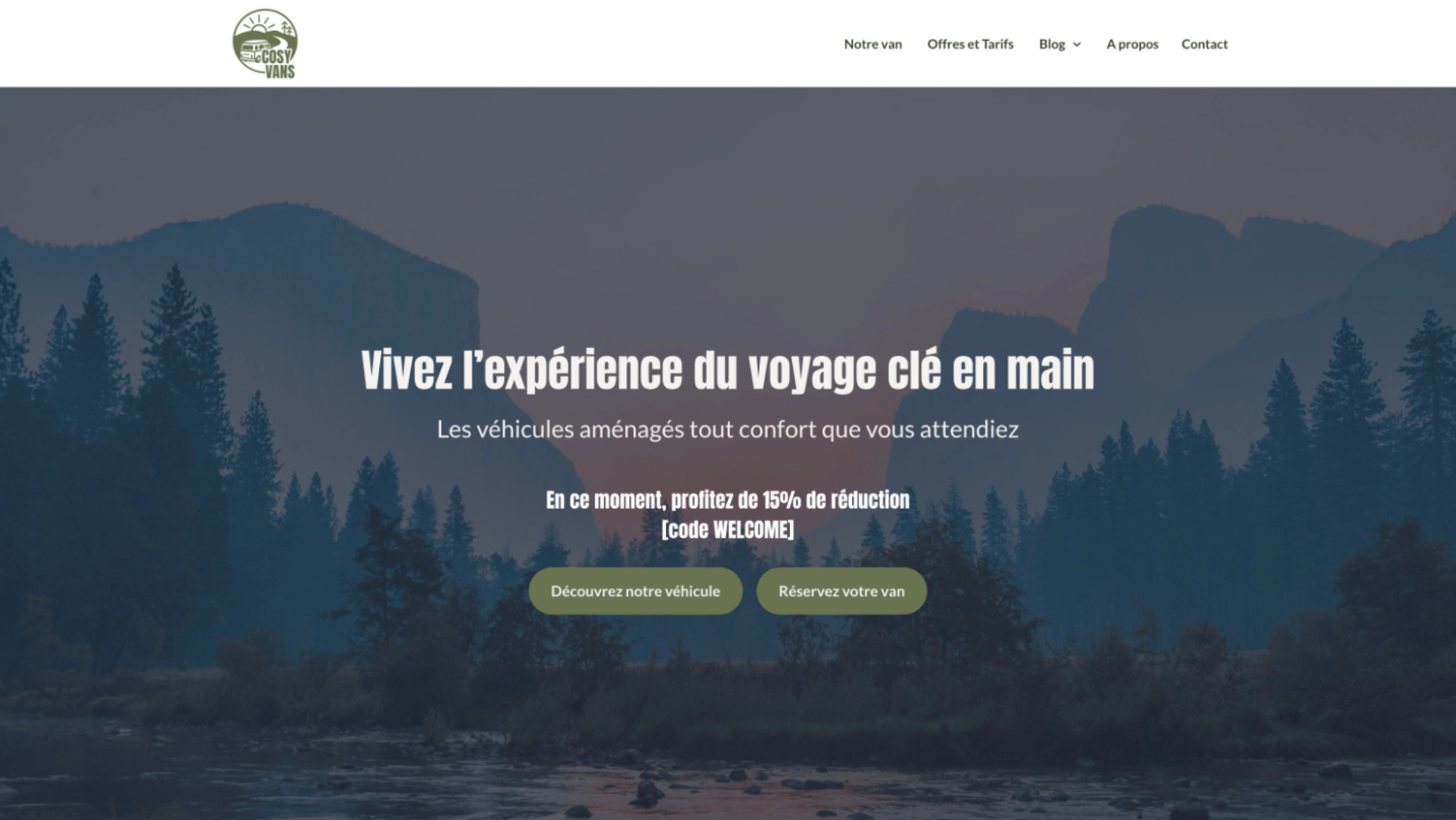 Extrait de la page d’accueil du site de location de vans aménagés Cosy Vans